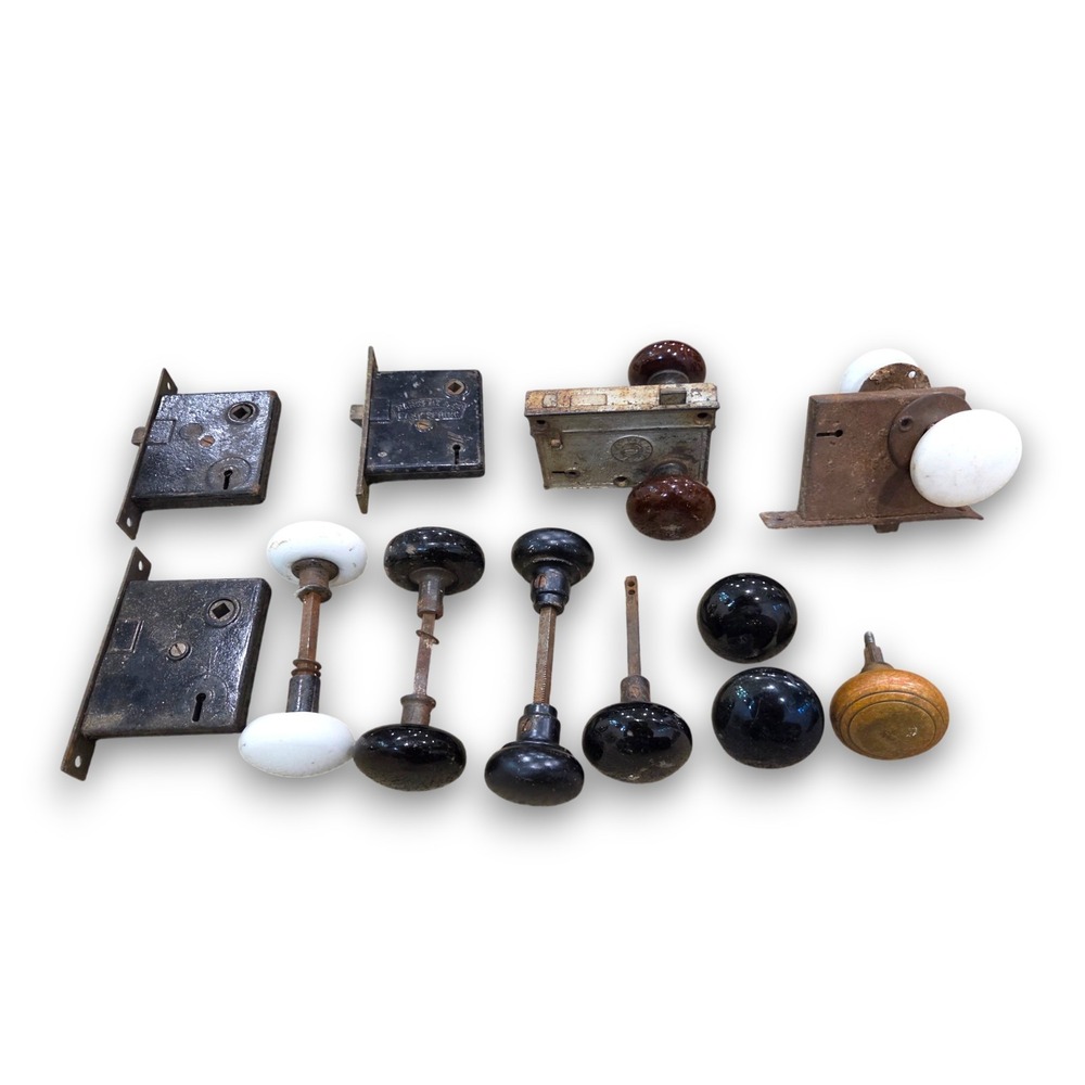 Mixed Lot Antique 1800s Victorian Hardware Porcelain Door Knob Mortice Lock Body